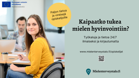 Infonäytölle tarkoitettu vaaka kuva mielenterveystalon opiskelijoiden sisällöstä